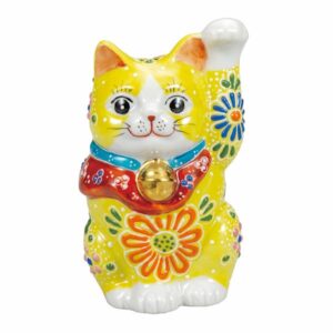 【九谷燒】招財貓 黄盛　※九谷燒ひわ盛技法