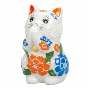 【九谷燒】祈福貓 白盛　※九谷燒ひわ盛技法