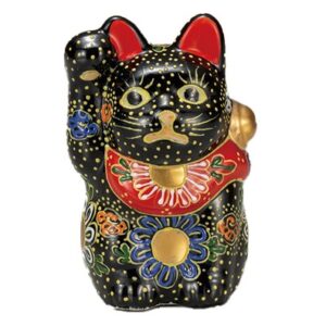 【九谷燒】招財貓 黑盛　※九谷燒ひわ盛技法