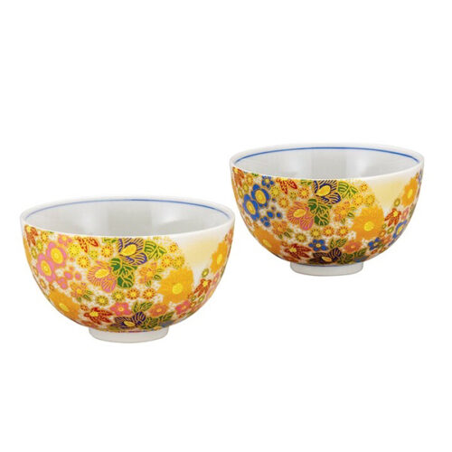 【九谷燒】飯碗一對 花詰